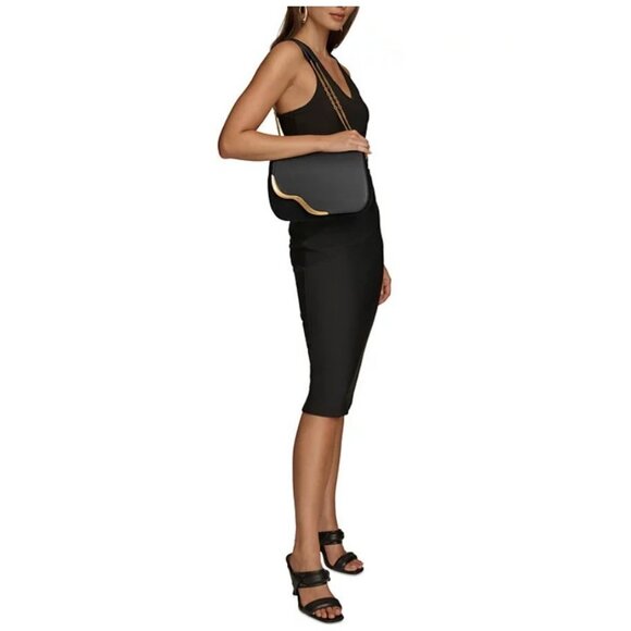 Donna Karan NY Malverne leather suede shoulder crossbody + Dust bag BLACK (Used) - Picture 5 of 16